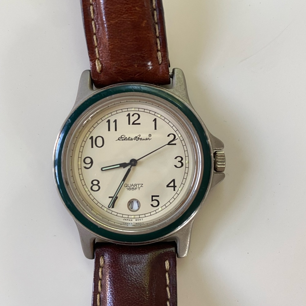 Eddie Bauer watch vintage stainless steel water resistant leather band